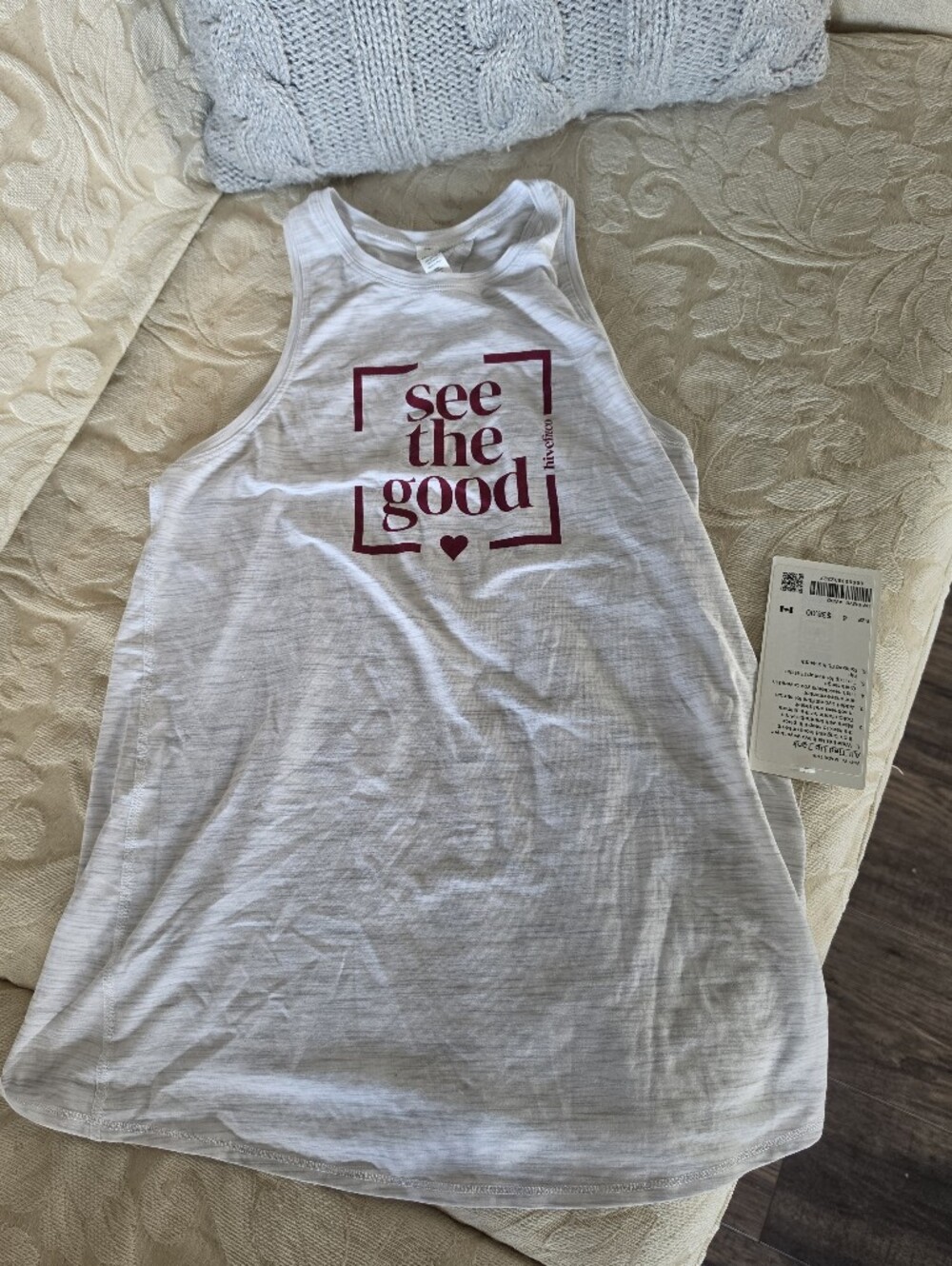 Lululemon White Tank Top with 'See the Good' Heart Print All Tied Up Tank